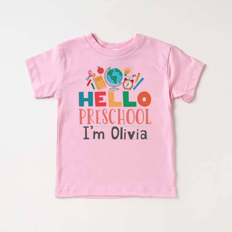 Hello Preschool, Custom 1-5 Grade Grils School T-shirt