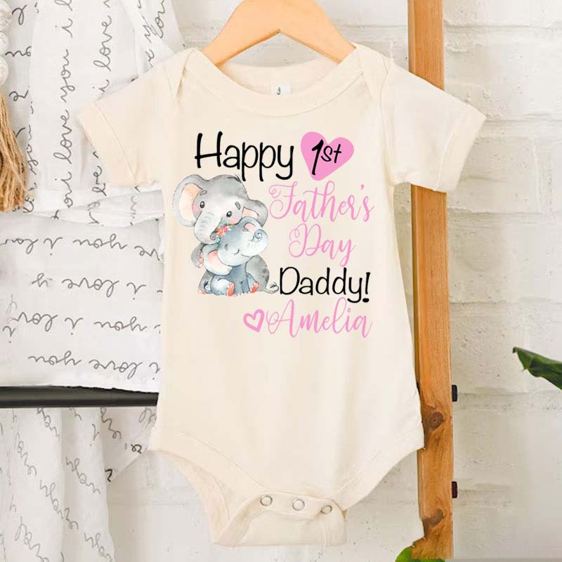 Personalized Name Happy 1st Father's Day Baby Shower Gift Elephant