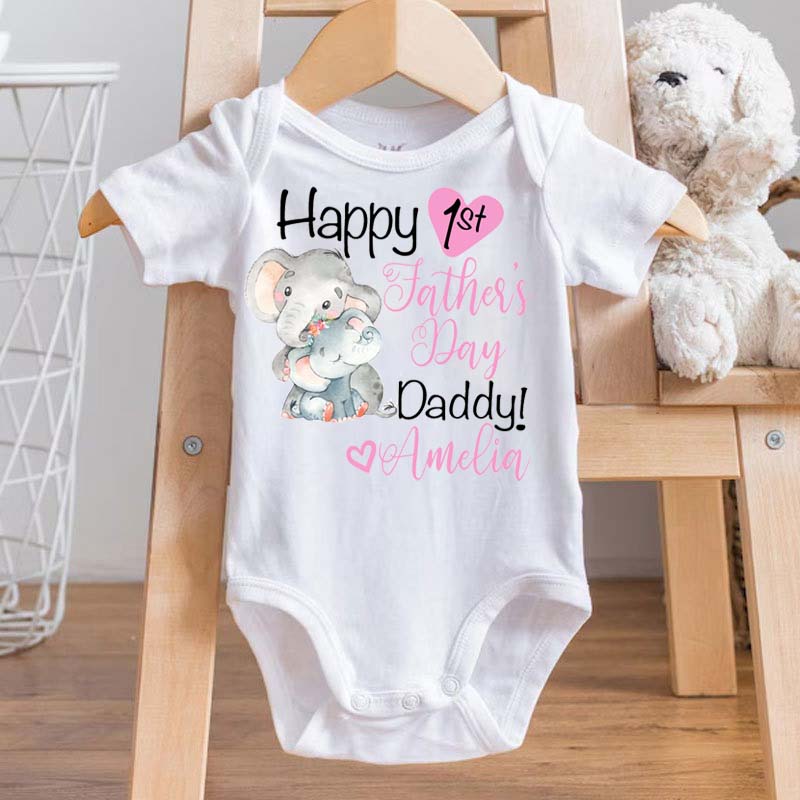 Personalized Name Happy 1st Father's Day Baby Shower Gift Elephant