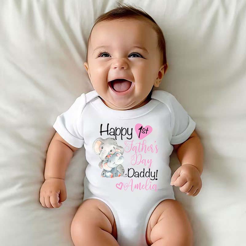 Personalized Name Happy 1st Father's Day Baby Shower Gift Elephant