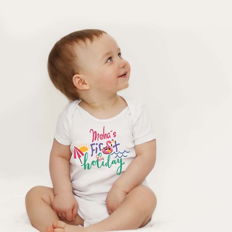 Personalised My First Holiday Baby grow T shirt Bodysuit Sleep suit