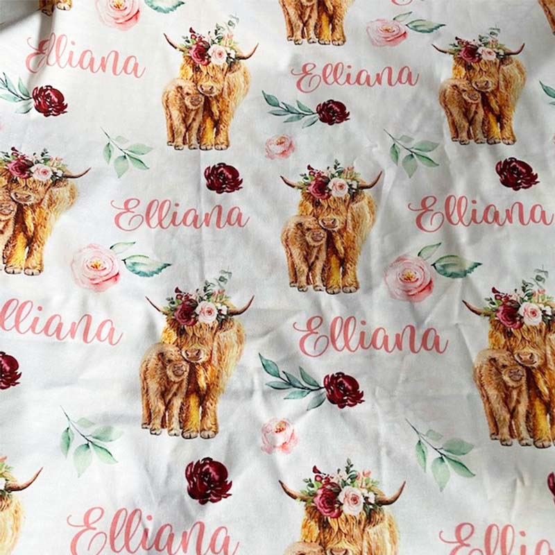 Girl Highland Cow Swaddle Blanket Cow Personalized Baby Blanket