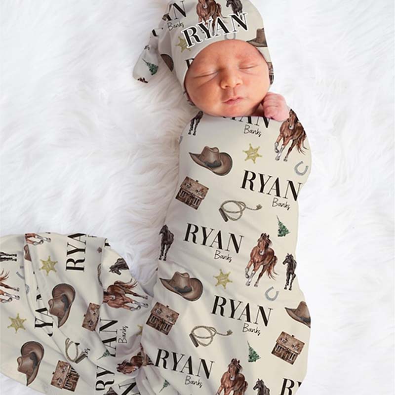 Personalized Cowboy Swaddle Set Cowboy Swaddle Baby Blanket