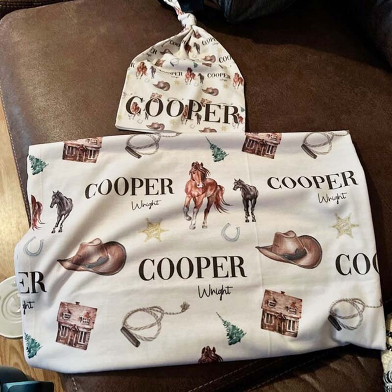 Personalized Cowboy Swaddle Set Cowboy Swaddle Baby Blanket