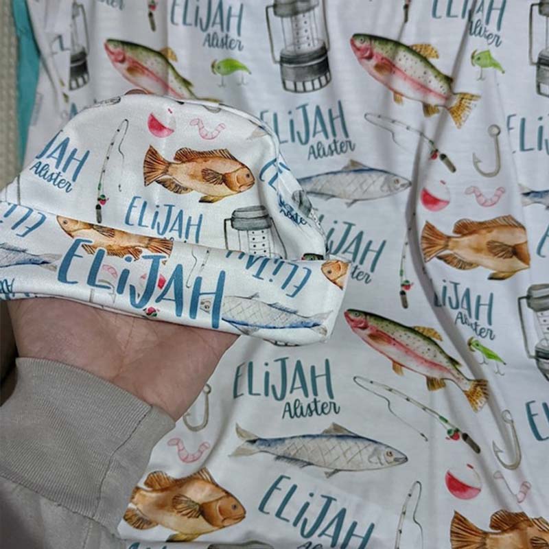Fishing Swaddle Set Fish Swaddle Blanket Personalized Baby Blanket