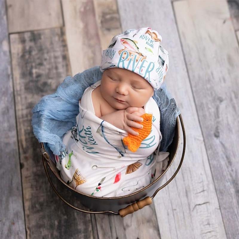 Fishing Swaddle Set Fish Swaddle Blanket Personalized Baby Blanket