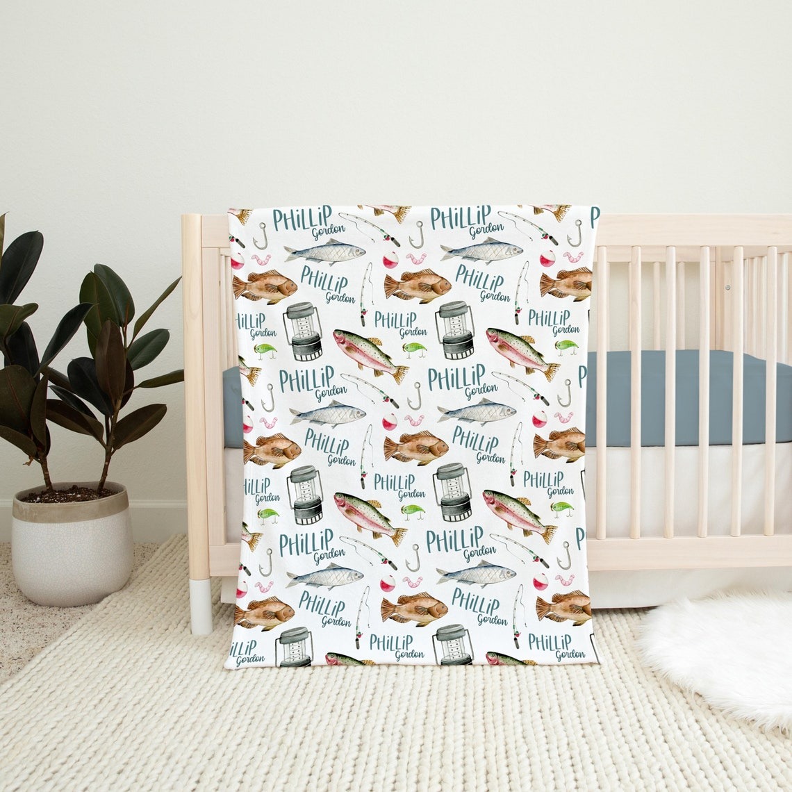 Fishing Swaddle Set Fish Swaddle Blanket Personalized Baby Blanket