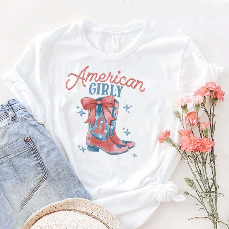 [Adult Tee]American Cowgirl Independence Day Shirt 4th of July