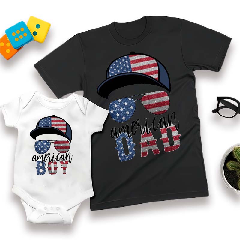 [Baby Bodysuit]Glitter American Dad and Boy Bundle July 4th