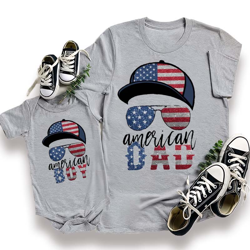 [Baby Bodysuit]Glitter American Dad and Boy Bundle July 4th