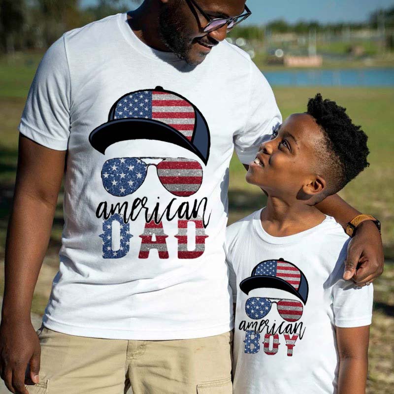 [Adult Tee]Glitter American Dad and Boy Bundle July 4th