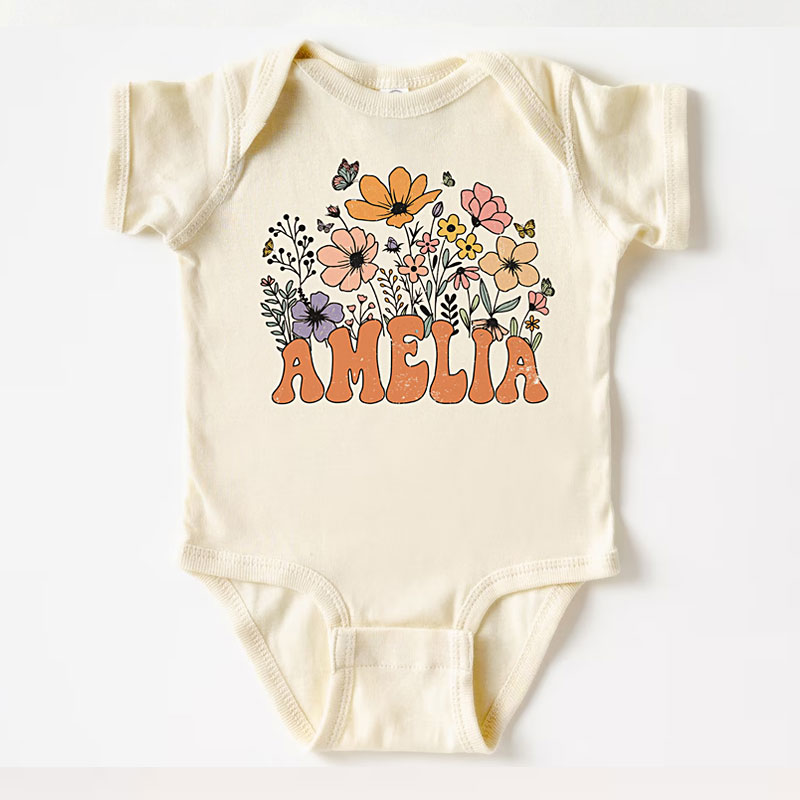 Personalized Retro Daisy Wild Flower Toddler Onesie, Youth Tee