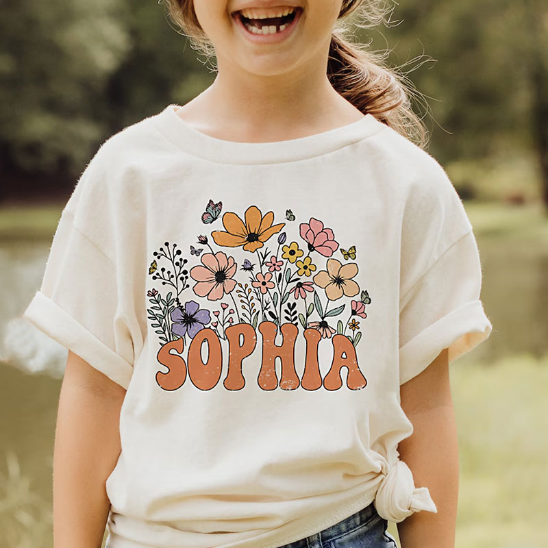 Personalized Retro Daisy Wild Flower Toddler Onesie, Youth Tee