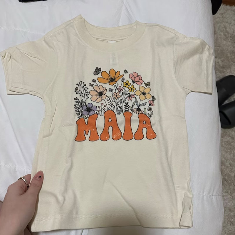 Personalized Retro Daisy Wild Flower Toddler Onesie, Youth Tee