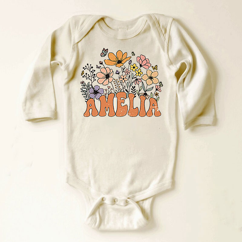 Personalized Retro Daisy Wild Flower Toddler Onesie, Youth Tee