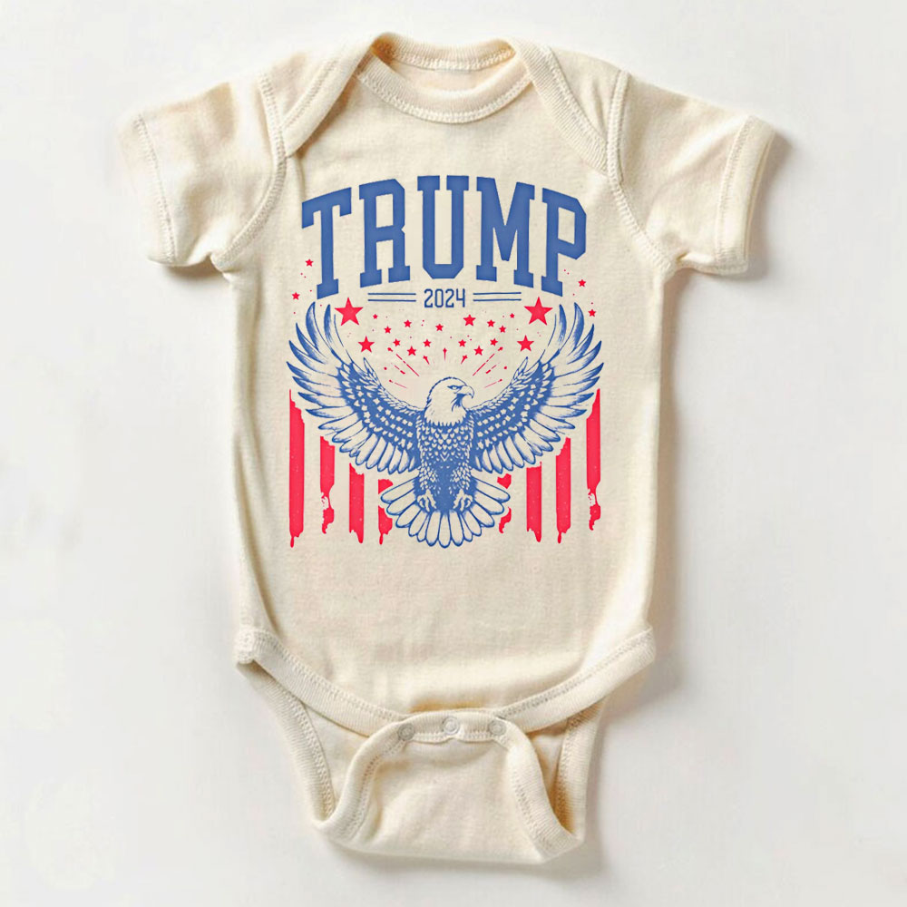 [Baby Onesie & Kids Tee] American Flag Trump 2024 Republican