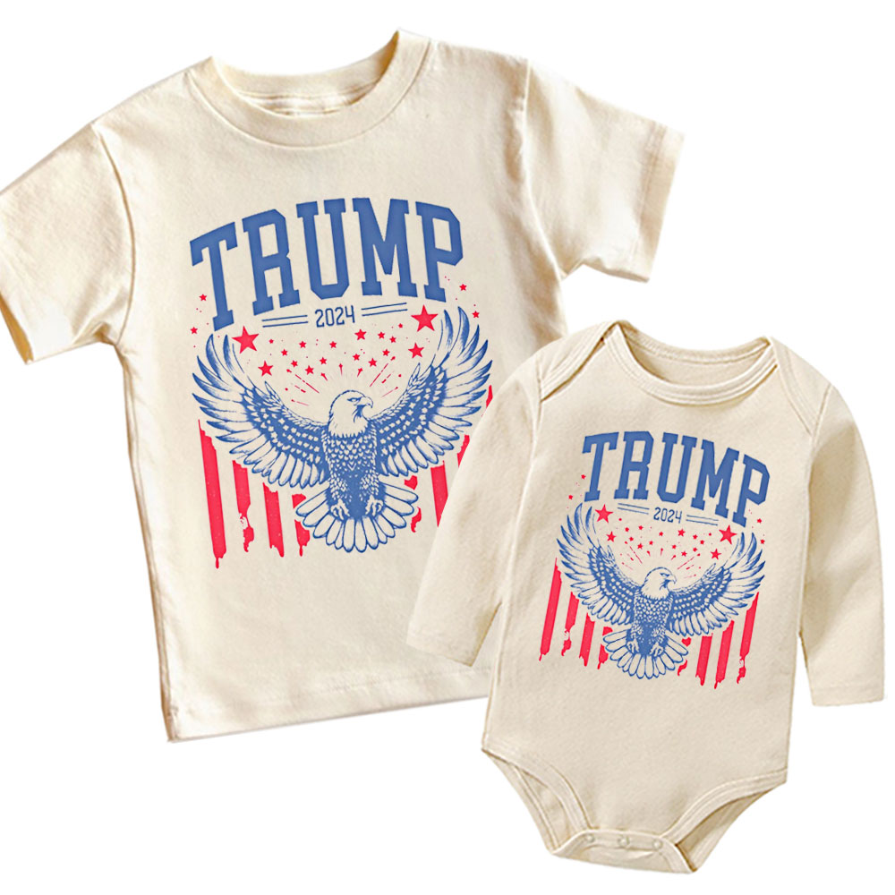 [Baby Onesie & Kids Tee] American Flag Trump 2024 Republican