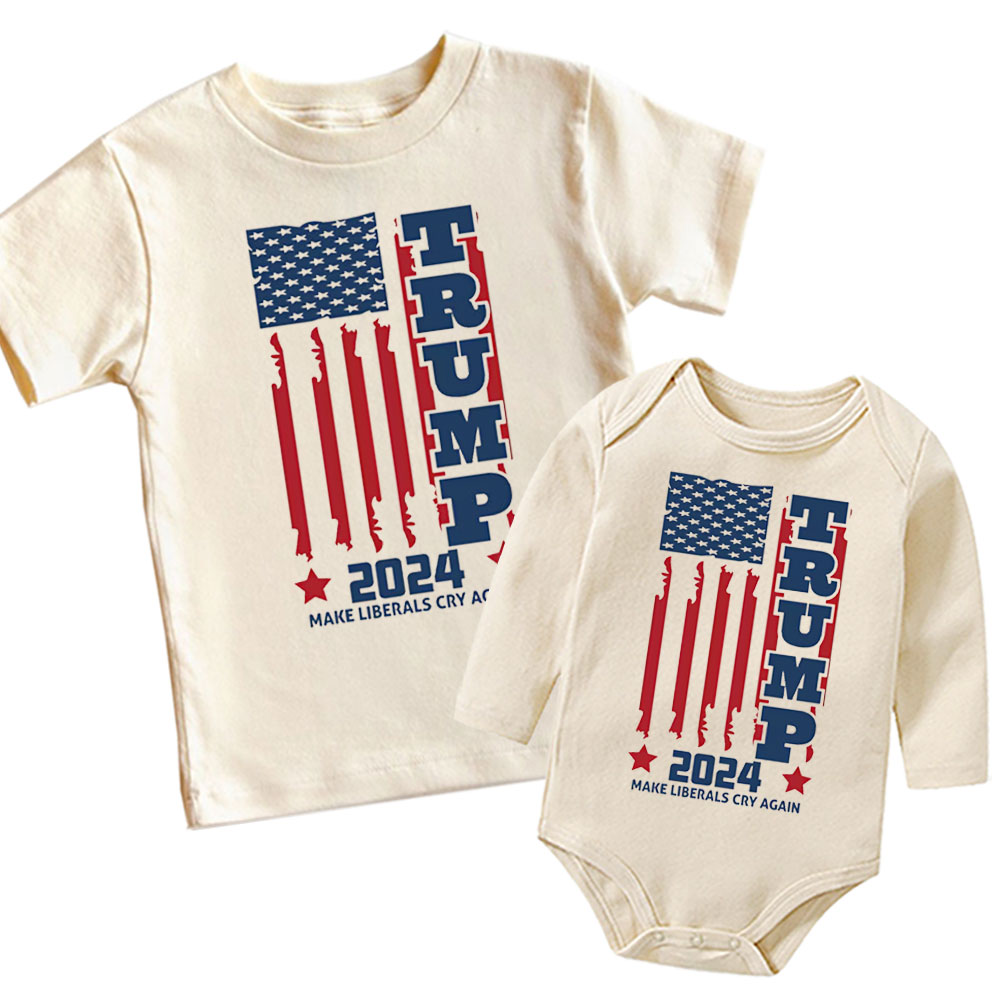 [Baby Onesie & Kids Tee] US Flag 2024 Trump Family Shirt