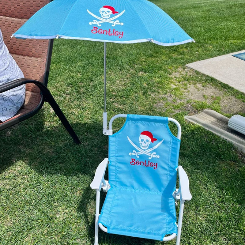 Personalized Toddlers Folding Beach Chair and Umbrella Set with 17 Designs
