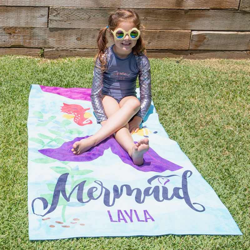 Personalized Mermaid Beach Towel - Gift For Girls