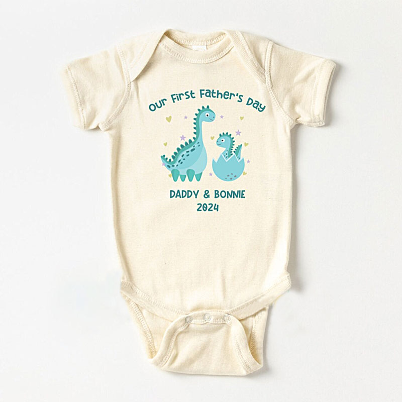 Custom Our First Father's Day Baby Onesies with Cute Dinosaur