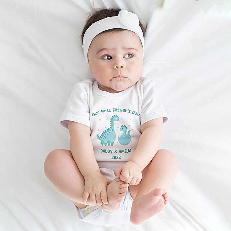 Custom Our First Father's Day Baby Onesies with Cute Dinosaur