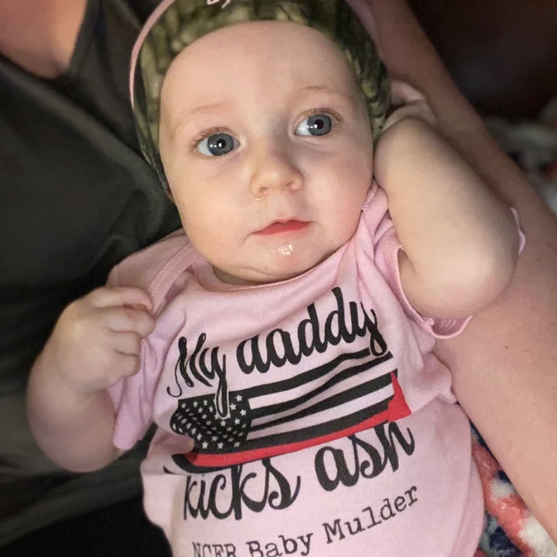 My Daddy Kicks Ash Firefighter Baby Onesie with Custom Fire Station