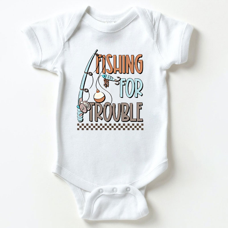 Fishing For Trouble Baby Onesies, Fishing Buddy Bodysuit