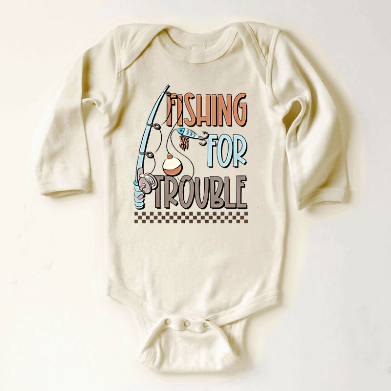 Fishing For Trouble Baby Onesies, Fishing Buddy Bodysuit