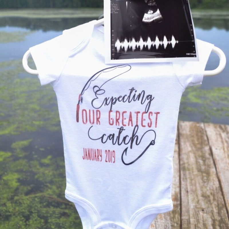 Fishing ONESIE, Expecting our greatest catch, Pregnancy Reveal