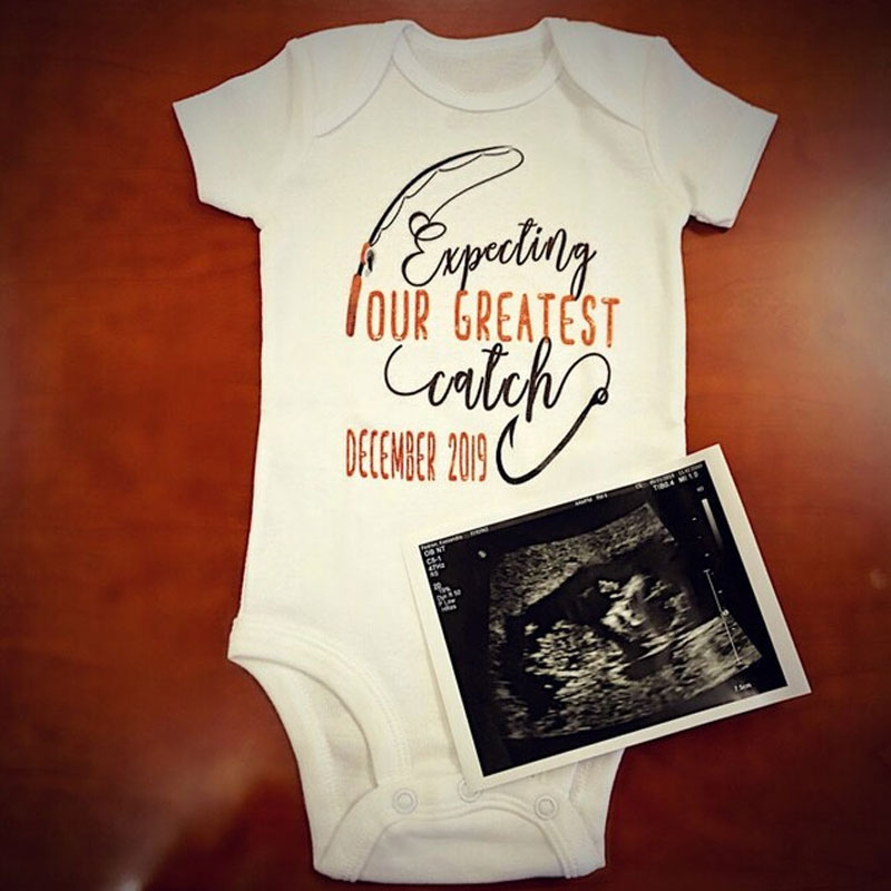 Fishing ONESIE, Expecting our greatest catch, Pregnancy Reveal