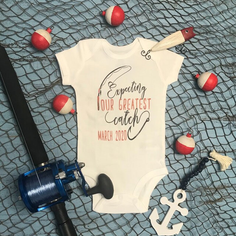 Fishing ONESIE, Expecting our greatest catch, Pregnancy Reveal