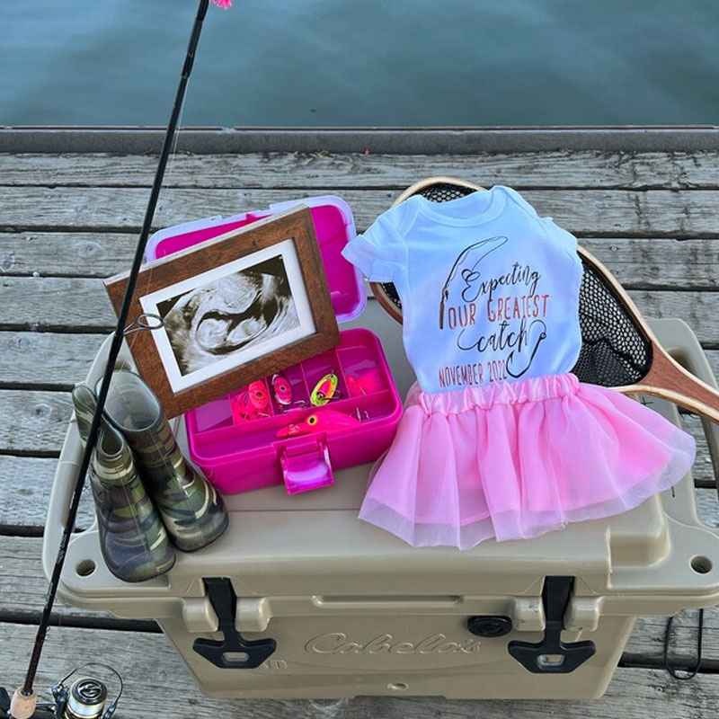 Fishing ONESIE, Expecting our greatest catch, Pregnancy Reveal