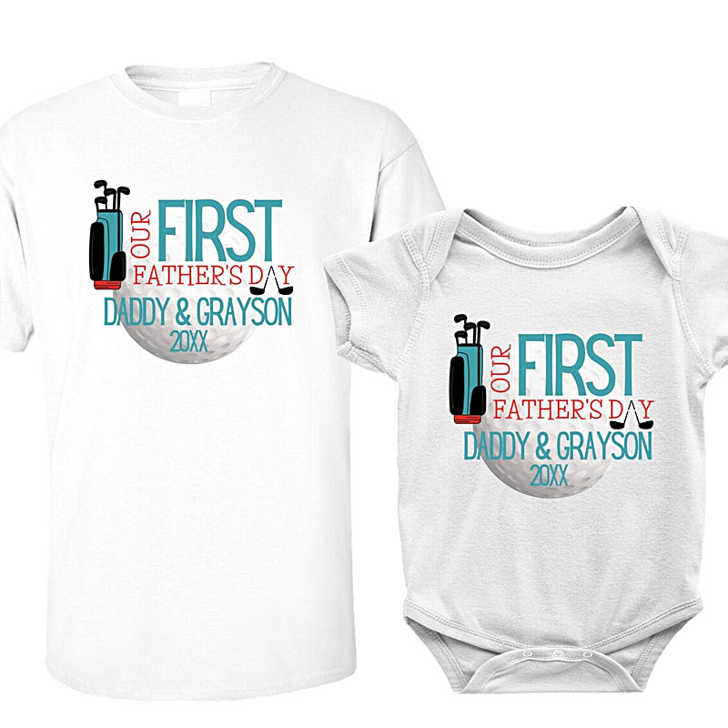 [Adult Tee]PERSONALIZED First Fathers Day Shirt, Golf Dad Gift