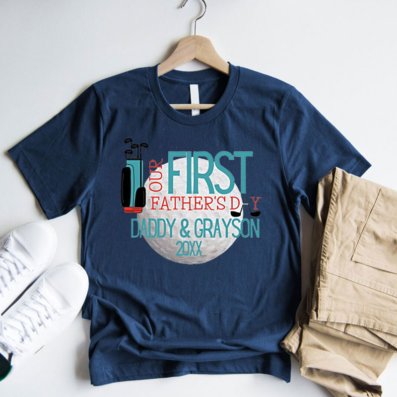 [Adult Tee]PERSONALIZED First Fathers Day Shirt, Golf Dad Gift