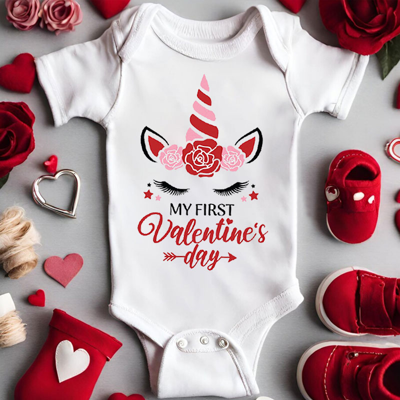 XOXO Heart, Custom Unicorn Baby Girl 1st Valentine Bodysuit