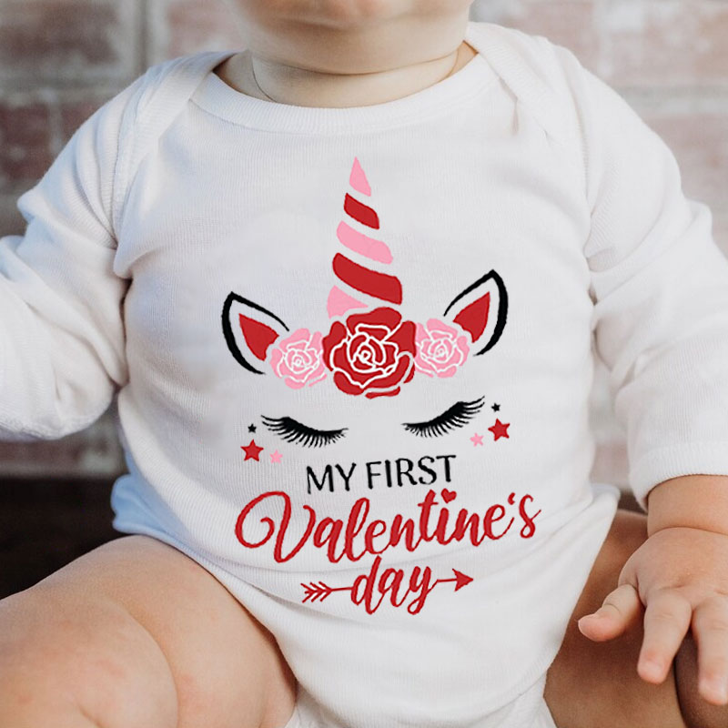 XOXO Heart, Custom Unicorn Baby Girl 1st Valentine Bodysuit