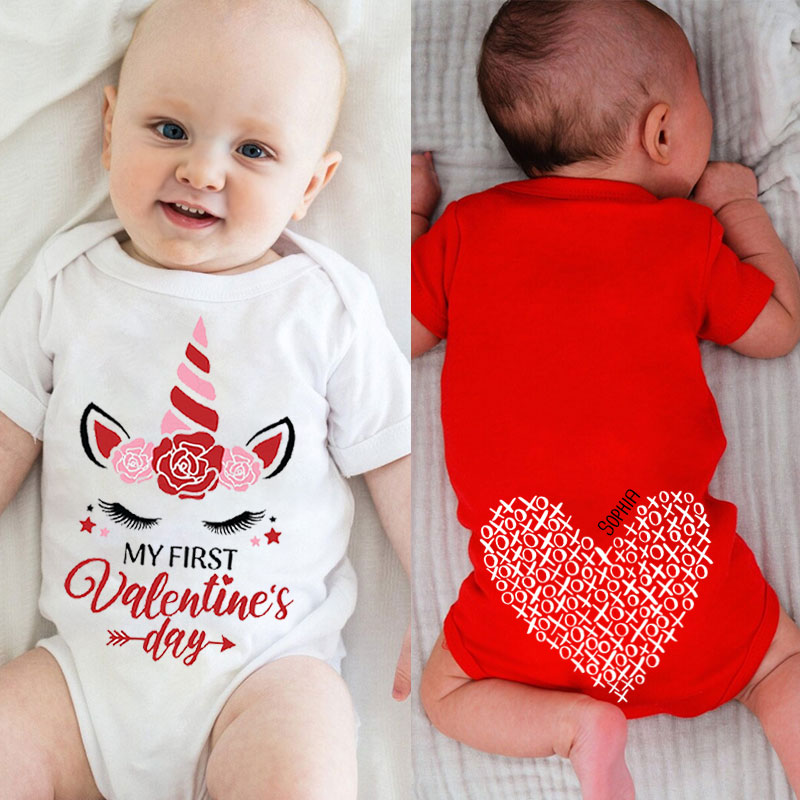 XOXO Heart, Custom Unicorn Baby Girl 1st Valentine Bodysuit