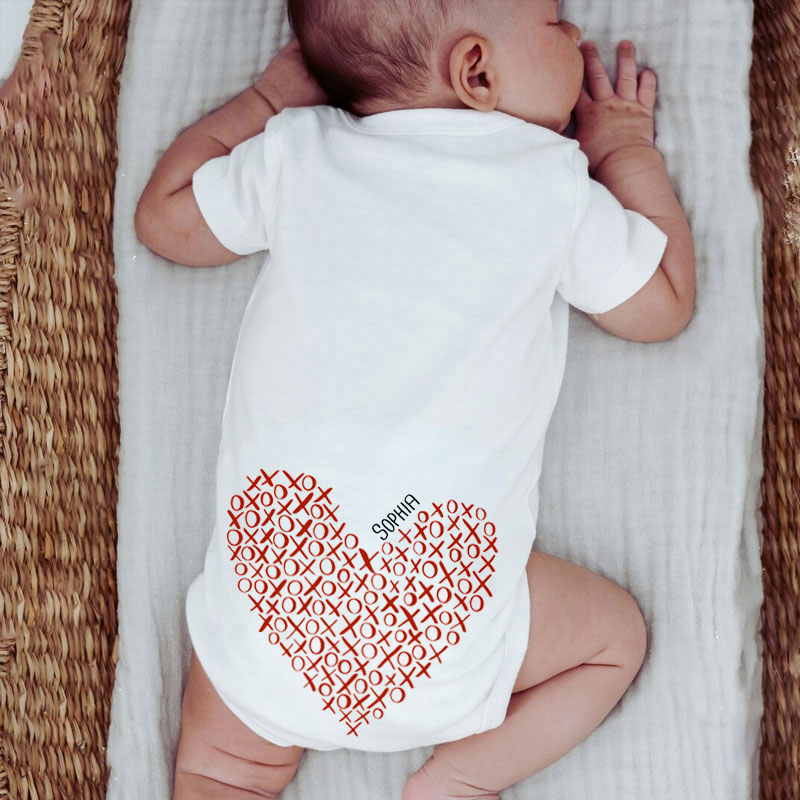 XOXO Heart, Custom Unicorn Baby Girl 1st Valentine Bodysuit