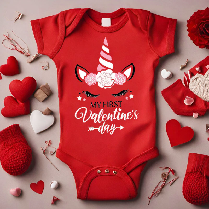 XOXO Heart, Custom Unicorn Baby Girl 1st Valentine Bodysuit