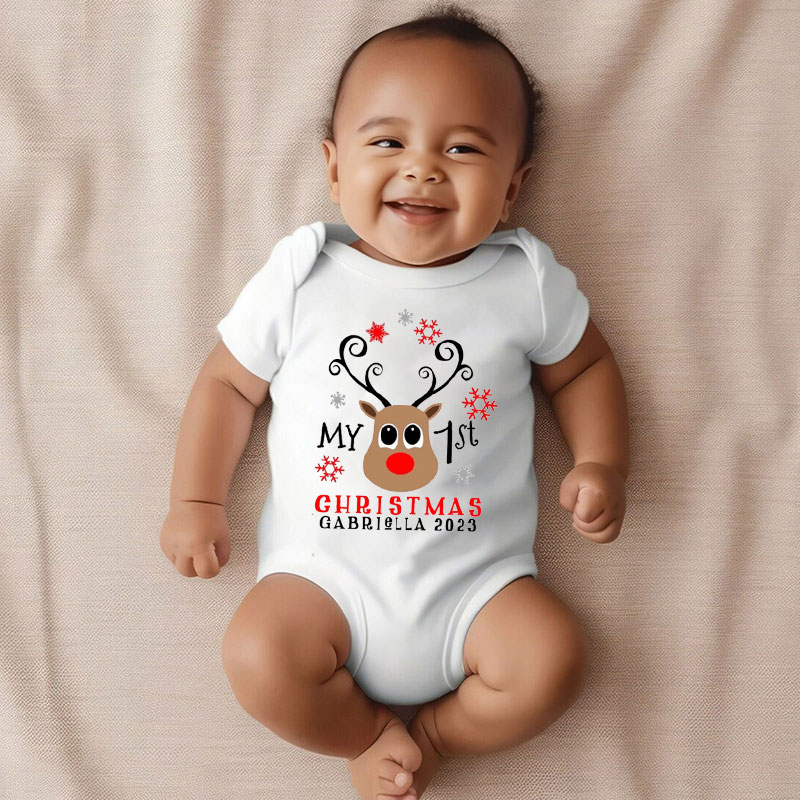 Custom New Baby Reindeer 1st Christmas Outfit