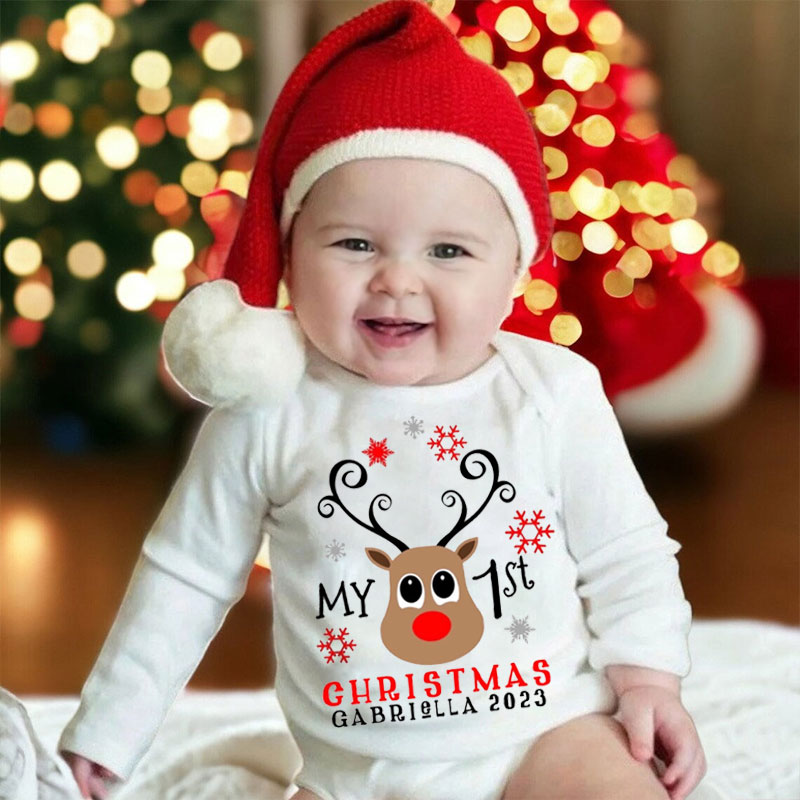 Custom New Baby Reindeer 1st Christmas Outfit