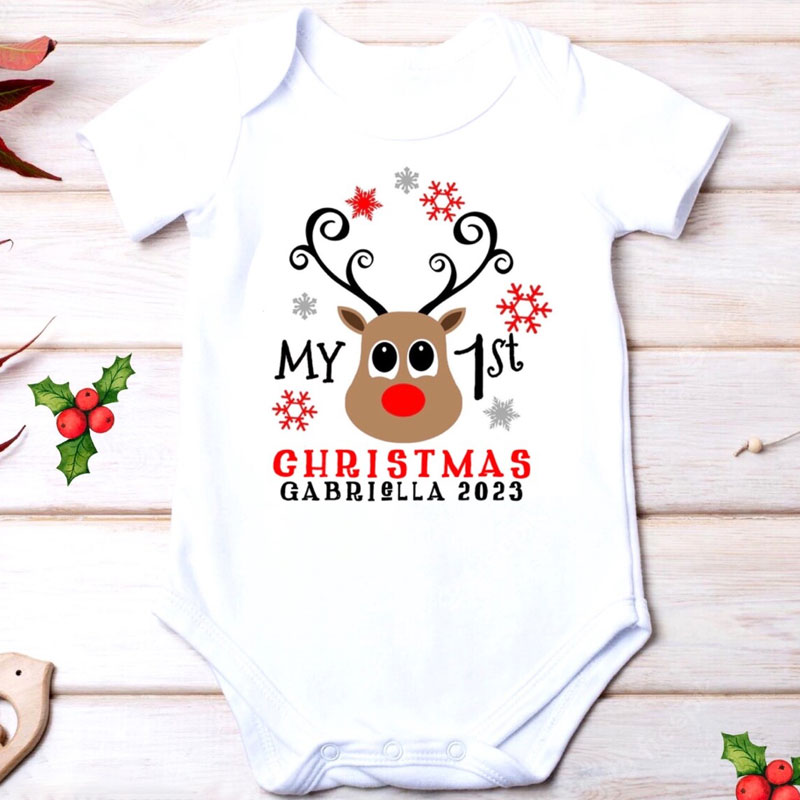 Custom New Baby Reindeer 1st Christmas Outfit