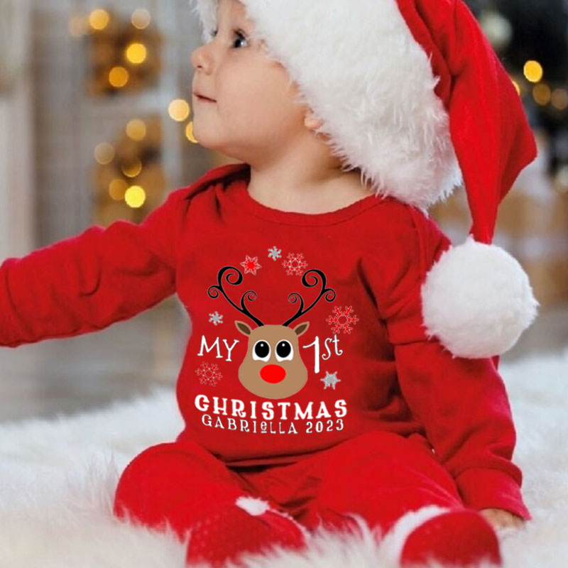 Custom New Baby Reindeer 1st Christmas Outfit