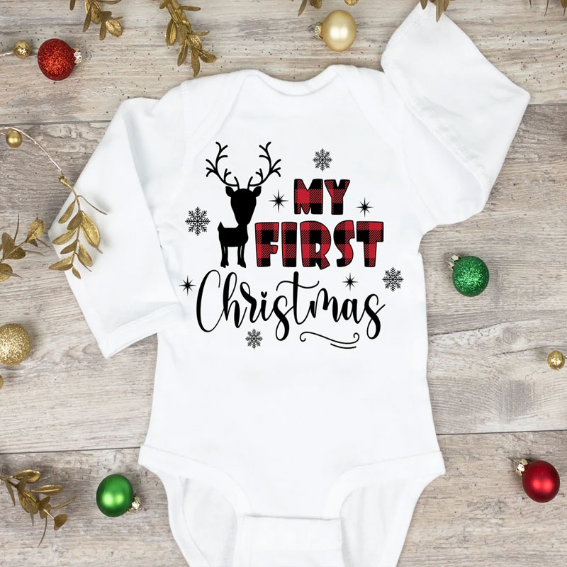 Personalized Baby's First Christmas Onesie, Newborn Xmas Gift