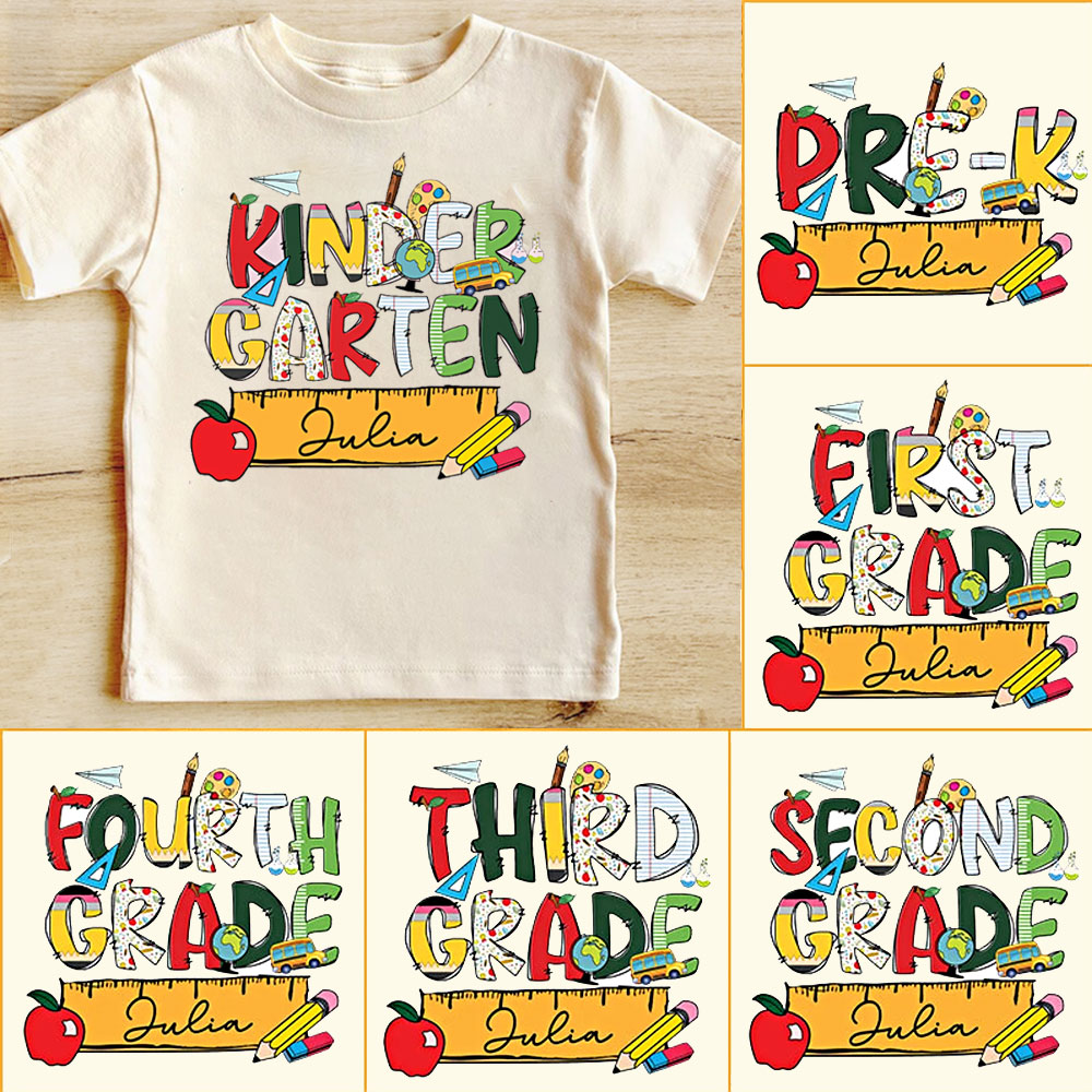 Custom Grade and Name Kids Back To School Tees