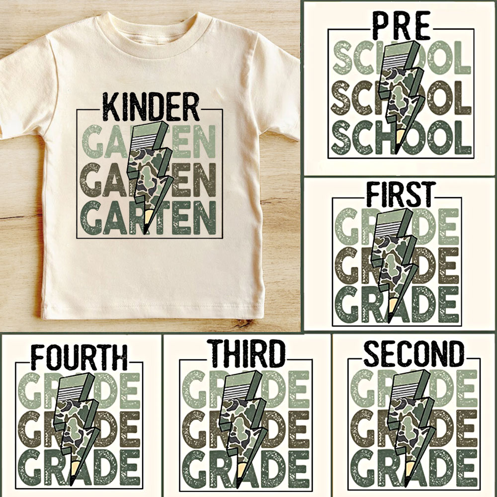 Retro Camouflage and Lightning School Grade Kids T-shirt