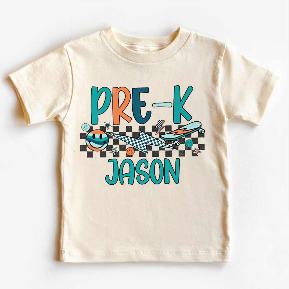Retro Back to School Grade Kids T-shirt with Name