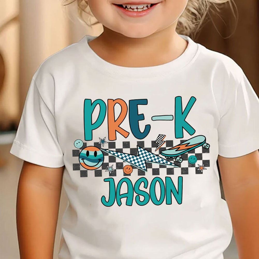 Retro Back to School Grade Kids T-shirt with Name