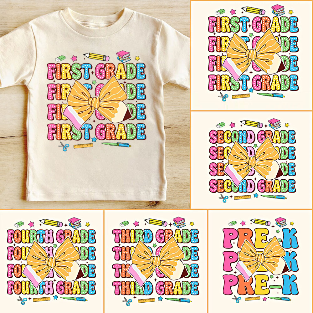 Pencil Bowtie Design School Grade Girl T-shirt